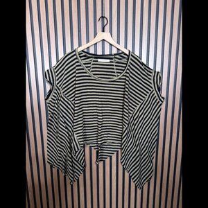 Free People Poncho XL Mens Green Black Cold Shoulder Popover Top Stretch